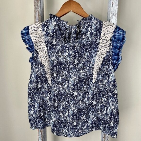 House of Harlow 1960 Blue  Ivory Sleeveless Blouse Sz   S - Picture 15 of 15